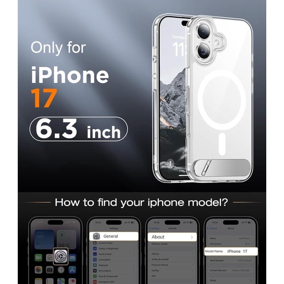LYUSCI-Designed for iPhone 17 Case, [Built-in Invisible Kickstand][Compatible with MagSafe][Military Grade Shockproof] Slim Thin Phone Case 6.3 inch (Clear)
