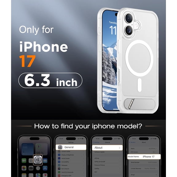 LYUSCI-Designed for iPhone 17 Case, [Built-in Invisible Kickstand][Compatible with MagSafe][Military Grade Shockproof] Slim Translucent Matte Phone Case 6.3 inch (Clear Matte)