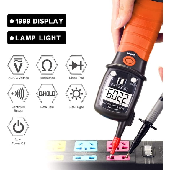 LYUSCI-Digital Pen Multimeter AC DC 600V Voltmeter, 60M Ohm Resistance Meter, with Backlit Screen, Continuity Test Auto Power Off Electric DMM Tester BT-38B