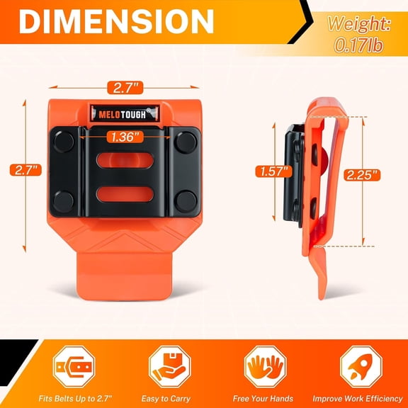 LYUSCI-Drill Holder for Tool Belt  Orange ABS Holster, Rivet-Reinforced, Fits 2.7" Belt, Clip for Impact Driver, Tape Measure