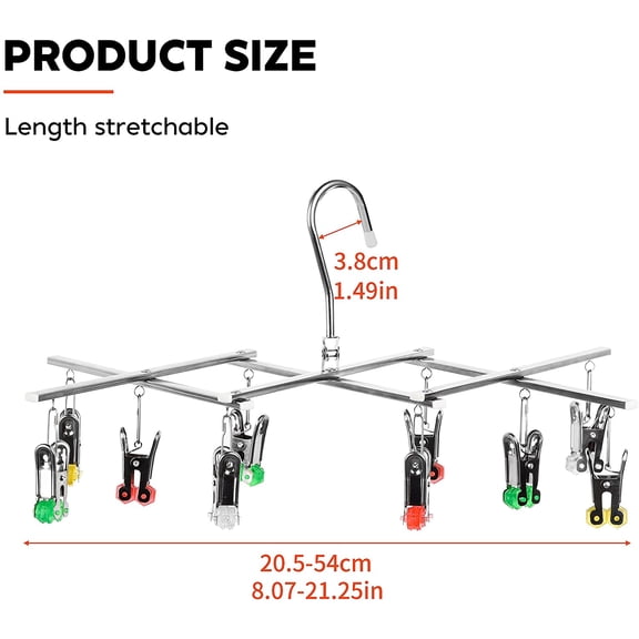 LYUSCI-Drying Hanger, Hanging Drying Rack, Drip Hanger Stainless Steel with 10 Pegs for Laundry Underwear Socks, The Clips Release Quickly, Folding Portable