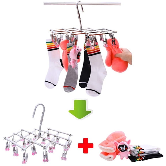LYUSCI-Drying Hanger,Hanging Drying Rack,Drip Hanger Stainless Steel with 18 Pegs for Laundry Underwear Socks Bra Panty,Quickly Remove Clothes from Hanger,Windproof,Folding Portable,Green