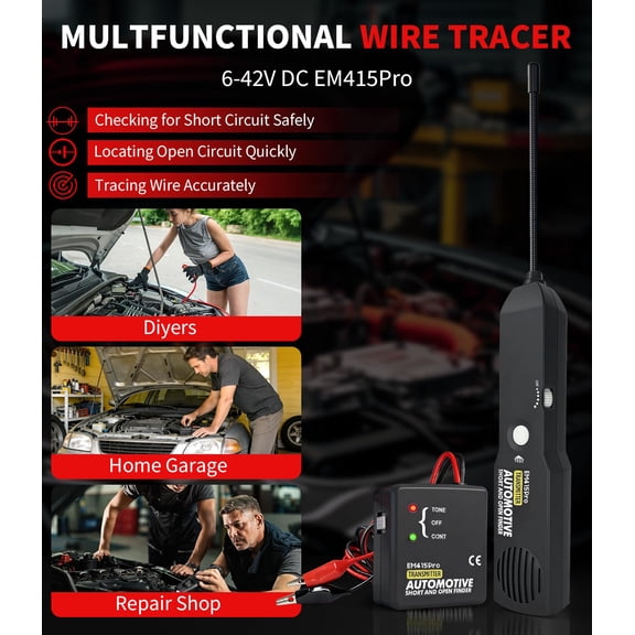 LYUSCI-EM415Pro Wire Tracer Electrical Automotive Open & Short Finder, 6-42V DC Circuit Tester Automotive Circuit Breaker Finder Fault Probe Wire Tracker Electrical Cable Tracer for Car, Boat,Traile