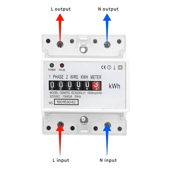 LYUSCI-Electric Meter, Single Phase 4P LED DIN-Rail Electricity Power Consumption Wattmeter Energy Meter DDM75S 10 to 40A Digital Display