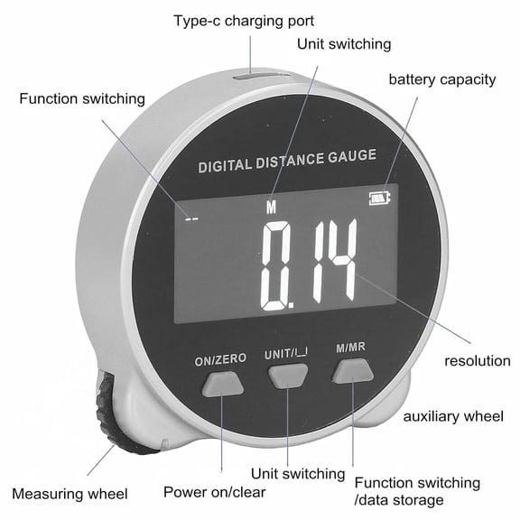 LYUSCI-Electronic Tape Measure, LCD Display Digital Ruler, 656FT Long Distance High Accuracy Rechargeable Handheld Length Measuring Tool for Circular Flat Curved Diameter