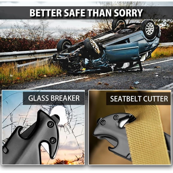 LYUSCI-FA48 Pocket Knife for Men, 5-in-1 Multitool Folding Knife with Frame-Lock, Bottle Opener, Glass Breaker, Seatbelt Cutter and Wrench, Survival Knife for Emergency Rescue, Camping, Work