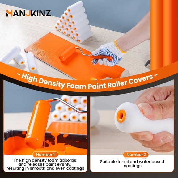 LYUSCI-Foam Paint Roller, 24 Pack, 4 Inch Mini Paint Roller Covers, High Density Foam Paint Roller, Small Paint Rollers for All Flat Surfaces, Suitable for WallKitchen Cabinets, Doors, Tables, Etc