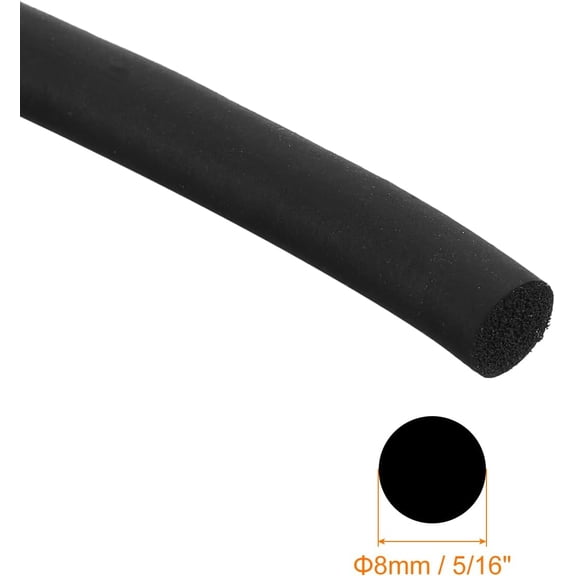 LYUSCI-Foam Rubber Weather Seal Strip, 8mm(5/16") Diameter 10 Meters (32.81Ft) Long Round EPDM Rubber for DIY Gasket, Warehouse, Pads, Foam Tubing, Crafts