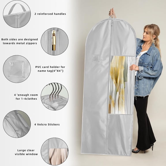 LYUSCI-Garment Bags for Hanging Clothes and Travel with 4" Gusseted, Suit Cover for Clothes,Coats,Suit,Jackets,Dress,Shirts,Skirt. (Silvery-48"-1pcs-Satin Fabric)