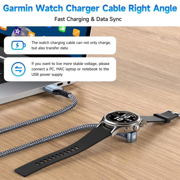 LYUSCI-Garmin Watch Charger Cable Right Angle [2-Pack,3.5ft] Compatible with Garmin Fenix 5 5S 5X 6 6S 6X Plus Pro 7 7S 7X 8, Forerunner 945 45 45S 245 Music,Approach S10 S40 S60 G12 S42,Vvoactive 3