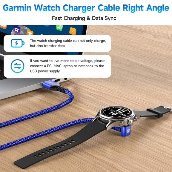 LYUSCI-Garmin Watch Charger Cable Right Angle [2-Pack,4ft] Compatible with Garmin Fenix 5 5S 5X 6 6S 6X Plus Pro 7 7S 7X 8, Forerunner 945 45 45S 245 Music,Approach S10 S40 S60 G12 S42,Vvoactive 3 4