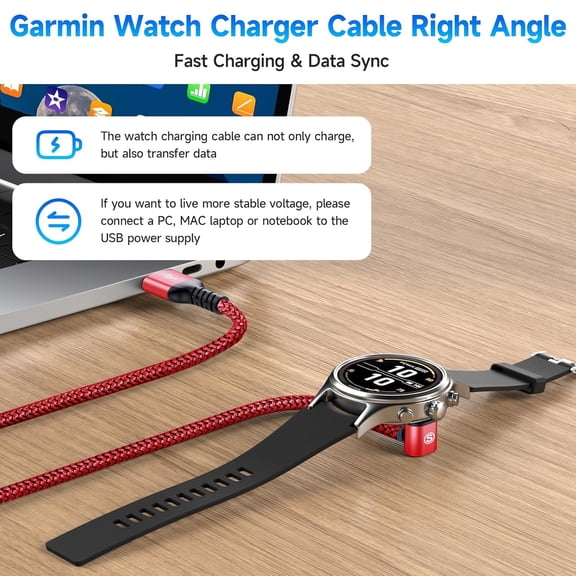 LYUSCI-Garmin Watch Charger Cable Right Angle [2-Pack,4ft] Compatible with Garmin Fenix 5 5S 5X 6 6S 6X Plus Pro 7 7S 7X 8, Forerunner 945 45 45S 245 Music,Approach S10 S40 S60 G12 S42,Vvoactive 3 4