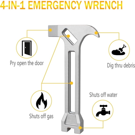 LYUSCI-Gas & Water Shut-Off Tool, 4-in-1 Gas Shut-Off Wrench Fire Fighter Gear/Non-Sparking Pry Bar for Emergency Shut-Off Of Gas And Water 1 Pcs