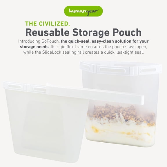 LYUSCI-GoPouch - Flexible Food Storage Container, Quick-Seal, Reusable Pouches, Leak Proof Bag with Slide-Lock Closure System, Clear, Medium