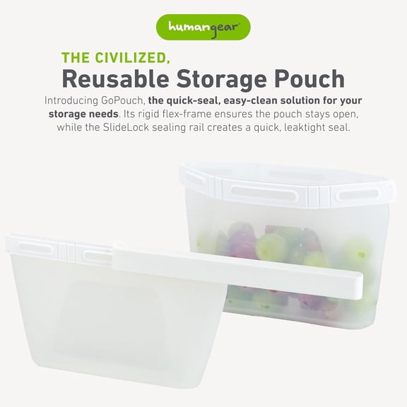 LYUSCI-GoPouch - Flexible Food Storage Container, Quick-Seal, Reusable Pouches, Leak Proof Bag with Slide-Lock Closure System, Clear, Small