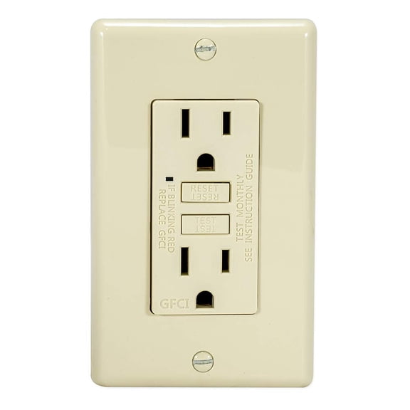 LYUSCI-Ground Fault Circuit Interrupter, Self-Test GFCI Receptacle with LED Indicator, 15 Amps, Ivory, 62168