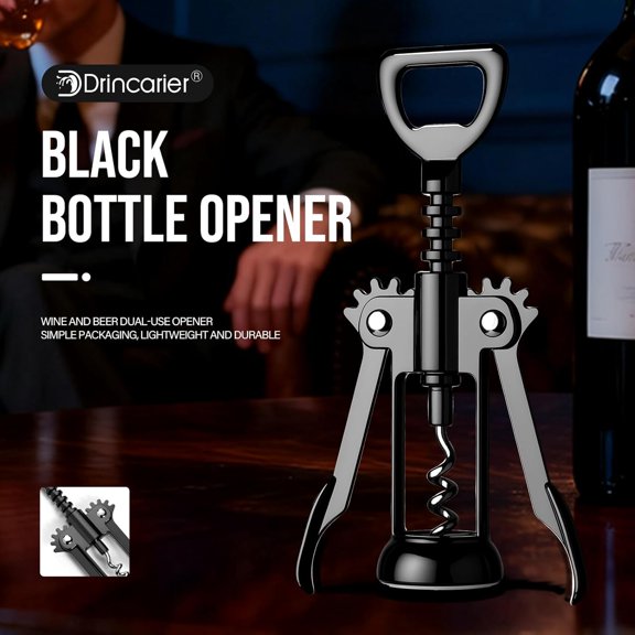 LYUSCI-Gun Black Wine Opener, Zinc Alloy Premium Wing Corkscrew with Multifunctional Bottles Opener, Sharp Wine Corkscrew