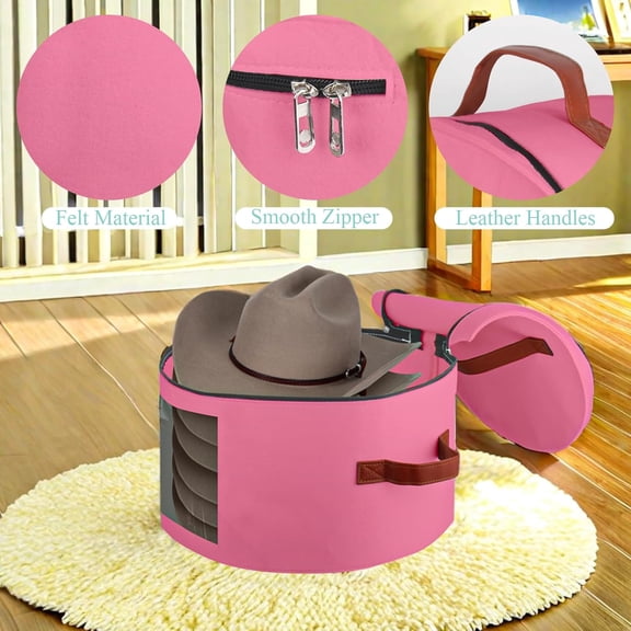 LYUSCI-Hat Box,Hat Storage Box,Stackable Round Brim Hats Organizer Bag Container for Closet,Travel Hat Boxes for Women, Cowboy Hat Organizer, FoldableTravel Cap Boxes (05-Pink, 16.5" D x 10.5" H)