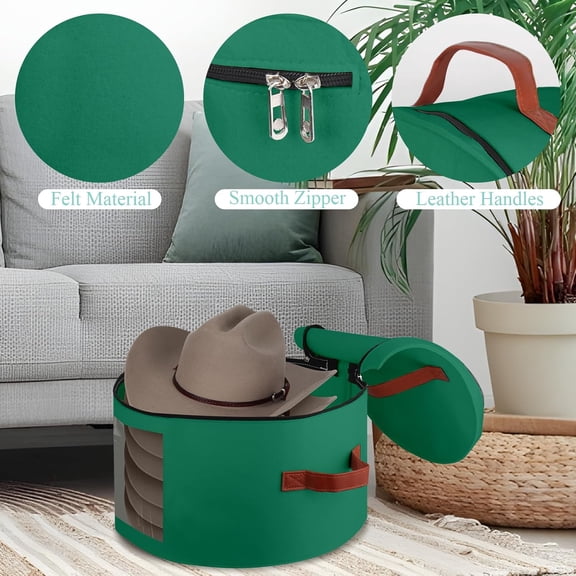 LYUSCI-Hat Box,Hat Storage Box,Stackable Round Brim Hats Organizer Bag Container for Closet,Travel Hat Boxes for Women, Cowboy Hat Organizer, FoldableTravel Cap Boxes (08-Green, 16.5" D x 10.5" H)