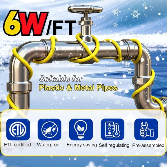 LYUSCI-Heating Cable for Pipe Freeze Protection Self-Regulating Heat Tape for Water Pipes for Metal and Plastic Pipes Energy-Saving Heat Trace Cable 120V 2FT