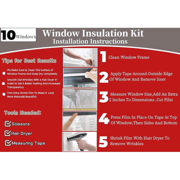 LYUSCI-Insulating Film Window Kit to Keep Cold Out Window Shrink Film Insulator Kit (10 Windows)