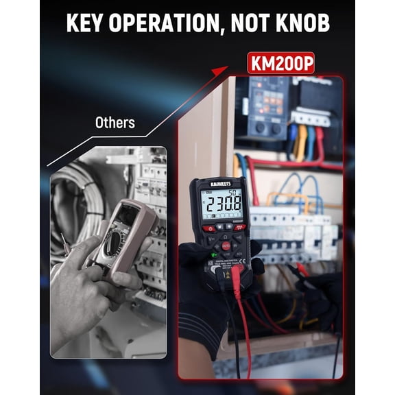 LYUSCI-KM200P Digital Multimeter, All Button Operation, TRMS Auto Ranging, 4000 Counts, NCV, Voltmeter Ohmmeter, Fast & Accurate Measure AC/DC Voltage, Resistance, Continuity, Capacitance
