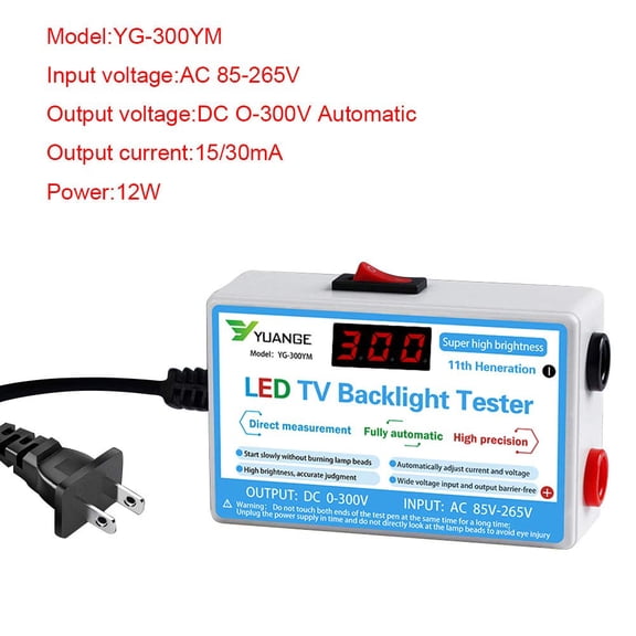 LYUSCI-LED TV Backlight Tester, LED Strip Lamp Beads Repair Testing Tool with Gold Plated Pin and Power Cable 0-300V Adaptive Voltage, Measurement Instruments for LED Light, White