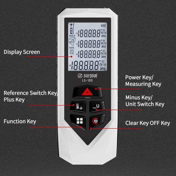 LYUSCI-Laser Distance Meter Digital Laser Measuring Tool with LCD Backlit Display, Pythagorean Mode, Area & Volume Calculation, 2mm Accuracy, Class II, Electronic Tape Measure for DIY and Constructi