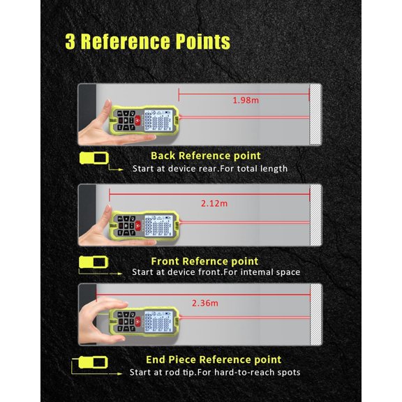 LYUSCI-Laser Measure, 165ft Digital Laser Distance Meter with 2 Bubble Levels, 2" Backlit LCD, High Precision Laser Measuring Tool,Area Measurement,Volume and Pythagoras, Mute, Battery Included