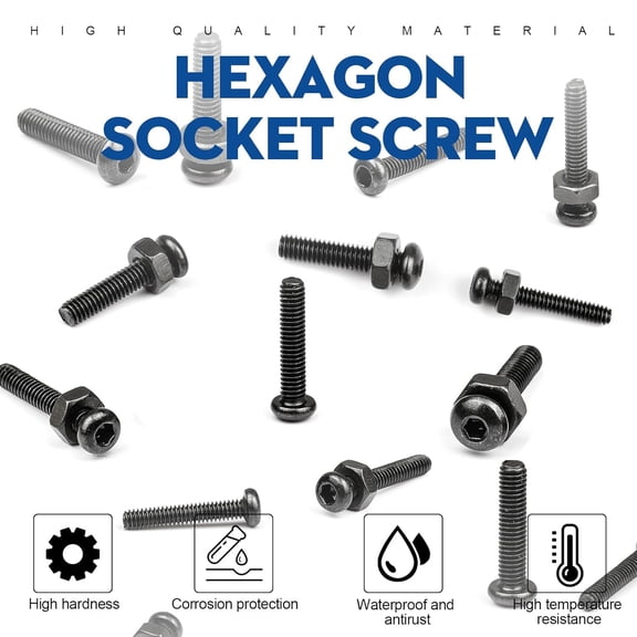 LYUSCI-M3 Button Head Hex Socket Cap Screw Bolt and Nut Assortment Kit, Carbon Steel M3 x 4 mm/ 5 mm / 6 mm/ 8 mm/ 10 mm/ 12 mm/ 16 mm/ 18 mm/ 20 mm Allen Round Head Screws Set with Hex Wrench
