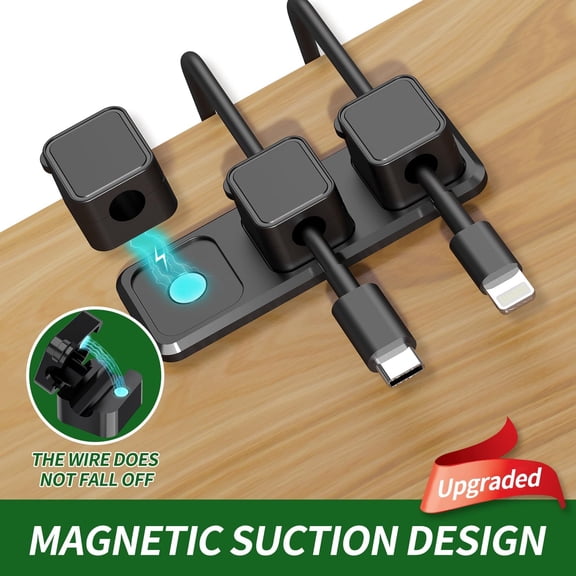 LYUSCI-Magnetic Cable Organizer for Desk  Upgraded Wire Clips with Adhesive Base  Desktop Cord Holder for USB, Charging Cables  6 Clips + 1 Magnetic Base (Black)