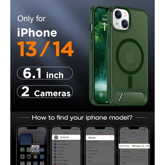 LYUSCI-Magnetic Compatible with iPhone 14 Case/iPhone 13 Case,[Built-in Invisible Kickstand][Compatible with MagSafe][Military Grade Shockproof] Slim Translucent Matte Phone Case for iPhone 14/13 6.1
