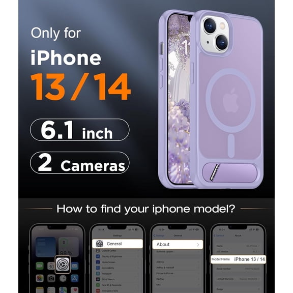 LYUSCI-Magnetic Compatible with iPhone 14 Case/iPhone 13 Case,[Built-in Invisible Kickstand][Compatible with MagSafe][Military Grade Shockproof] Slim Translucent Matte Phone Case for iPhone 14/13 6.1