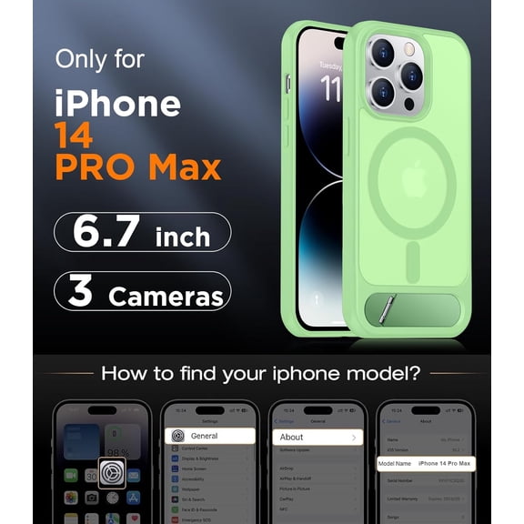 LYUSCI-Magnetic Compatible with iPhone 14 Pro Max Case, [Built-in Invisible Kickstand][Compatible with MagSafe] [Military Grade Shockproof] Slim Translucent Matte Phone Case for iPhone 14 Pro Max 6.7