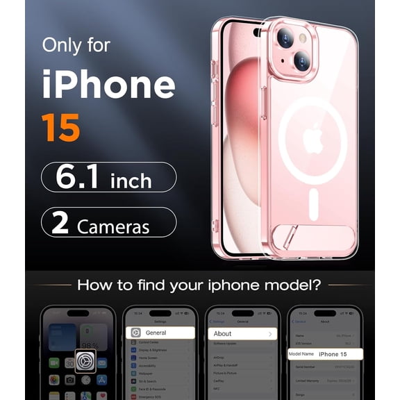 LYUSCI-Magnetic Compatible with iPhone 15 Case, [Built-in Invisible Kickstand][Compatible with MagSafe] [Military Grade Shockproof] Slim Thin Phone Case for iPhone 15 6.1"