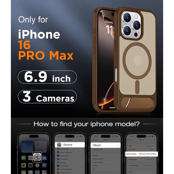 LYUSCI-Magnetic Compatible with iPhone 16 Pro Max Case, [Built-in Invisible Kickstand][Compatible with MagSafe] [Military Grade Shockproof] Slim Translucent Matte Phone Case for iPhone 16 Pro Max 6.9