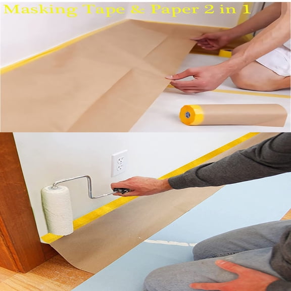 LYUSCI-Masking Paper, Paint Masking Paper with Adhesive,20 Inch x 50 Feet Painters Paper Roll, Tape and Drape Painters Paper, for Auto Body Masking, Wall Covering and Paint Masking (20 inch x 50feet,
