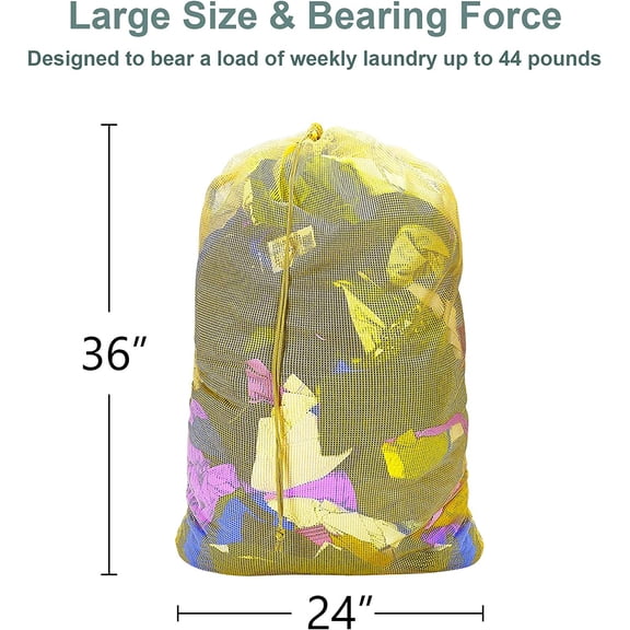 LYUSCI-Mesh Laundry Bags, 24" x 36", Heavy Duty with Reinforced Handles, Foldable & Portable, Drawstring Closure, 3-Pack, Mixed Colors