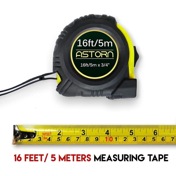 LYUSCI-Metric Tape Measure 16ft 5M Retractable with Dual Inch Centimeter Scale, Shock Absorbent Rubber Case, Thumb Lock, Belt Clip and Wrist Strap, Precision Measuring Tape for Contractors DIY