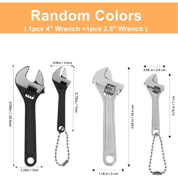 LYUSCI-Mini Adjustable Wrench 4 Inch and 2.5 Inch, Black Spanner With Chain Hand Knurl Tool for Repair Maintenance Automotive Car