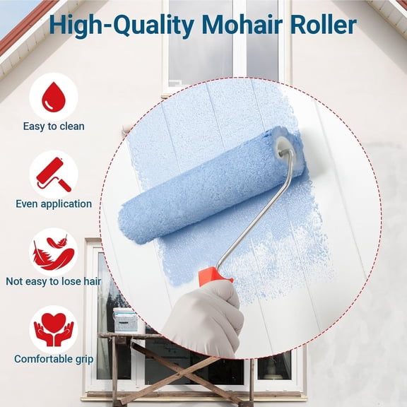 LYUSCI-Mohair Paint Roller 6 Inch, 6 PCS Small Paint Roller Kit with Frame Lint-Free & Shed-Resistant Ideal for Painting/Door/Wood/Cabinets/Corners and Walls