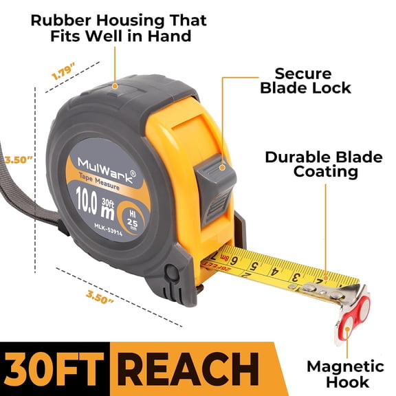LYUSCI-MulWark 30FT Metric Tape Measure, Easy Read Measuring Tape Retractable with Fractions 1/8, Both-Side Metal Blade, Magnetic Hook & Shockproof Case for Construction, Carpenter, Architect, Woodwo
