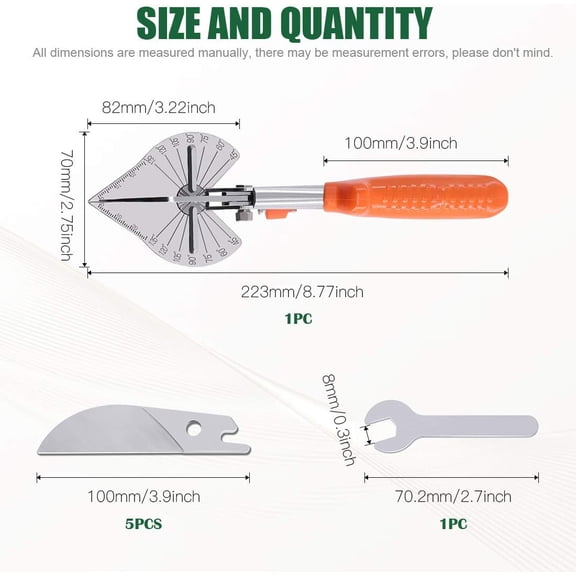 LYUSCI-Multi Angle Miter Shear Cutter with Wrench and 5Pcs Upgrade Spare Blades, 45-135 Degree Adjustable Angle Scissors Trim Shears Tools Quarter Round Cutting Tool for Vinyl Wood Molding Trim