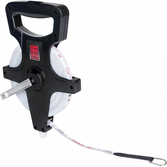 LYUSCI-Open Reel Measuring Tapes Durable Hand Crank with Metal Spike, Dual-Sided Feet & Meters, Perfect for Track & Field and Long Jump, 100 ft/30 meters
