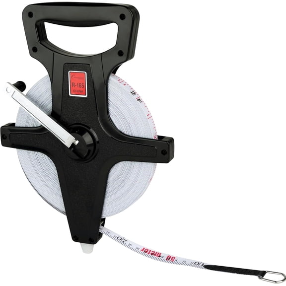 LYUSCI-Open Reel Measuring Tapes Durable Hand Crank with Metal Spike, Dual-Sided Feet & Meters, Perfect for Track & Field and Long Jump, 165 Feet/50 Meters