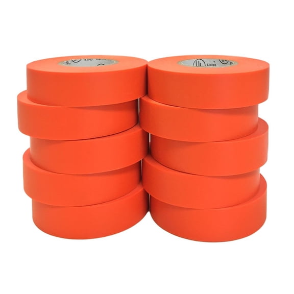 LYUSCI-Orange 10 Pack - UL Listed Colored Electrical Tape, 60 ft x 3/4 in, 600V, Flame Retardant, Waterproof, Rubber Adhesive - Phase Marking, Wire ID, Automotive
