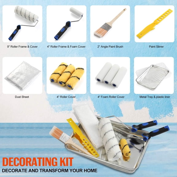 LYUSCI-Paint Roller Set - Foam Roller,Angled Paint Brush, Paint Frame, Paint Tray, Mini Rollers,Cover Refills,Paint Sleeves and Paint Supplies - All in One Paint Roller Kit for Decorating Walls and H