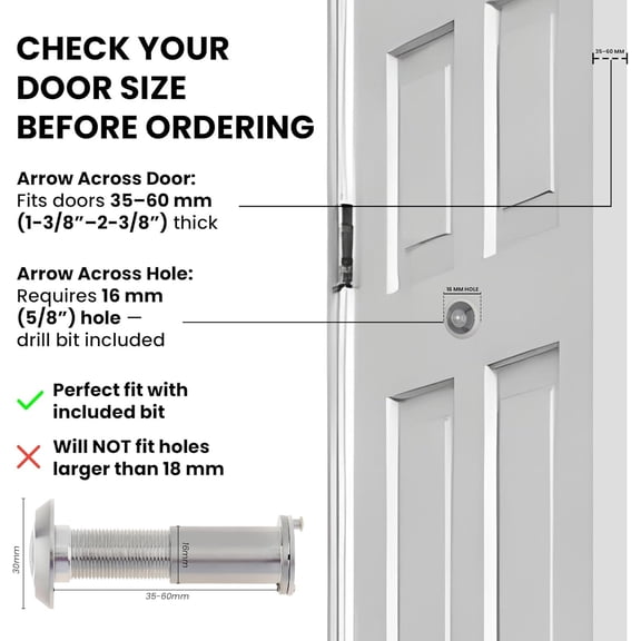 LYUSCI- Peep Holes for Door Peephole with 200 Wide Viewing Angle Peephole for Front Door for Enhanced Door Security (2X Peephole Set + Drill Bit)