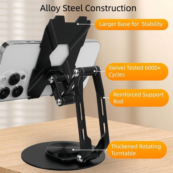 LYUSCI-Phone Stand, Adjustable Height and Angle Foldable Cell Phone Stand Holder for Desk, Taller iPhone Stand Compatible with 4.7"-13" Smartphones iPad Tablet, Black1