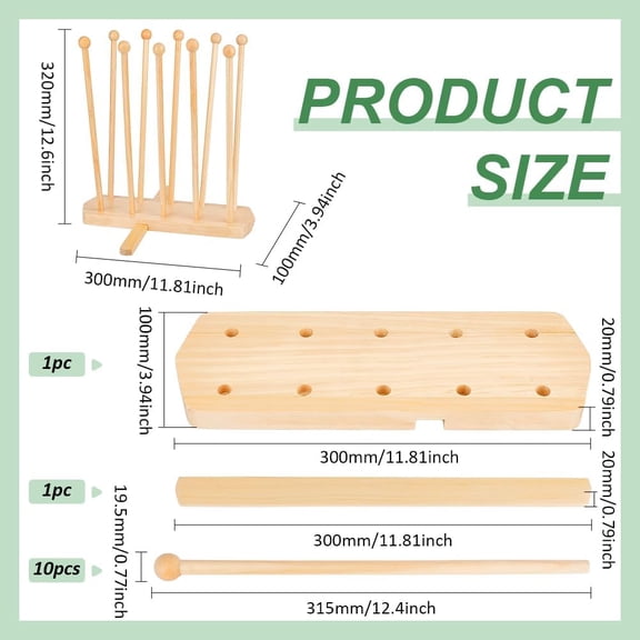 LYUSCI-Plastic Bag Drying Rack, Reusable Bag Cup Drainer Holder with 10 Sticks Pinewood Drying Rack for Drying Food Storage Bags, Drinking Cups, Bottles, Dishcloths